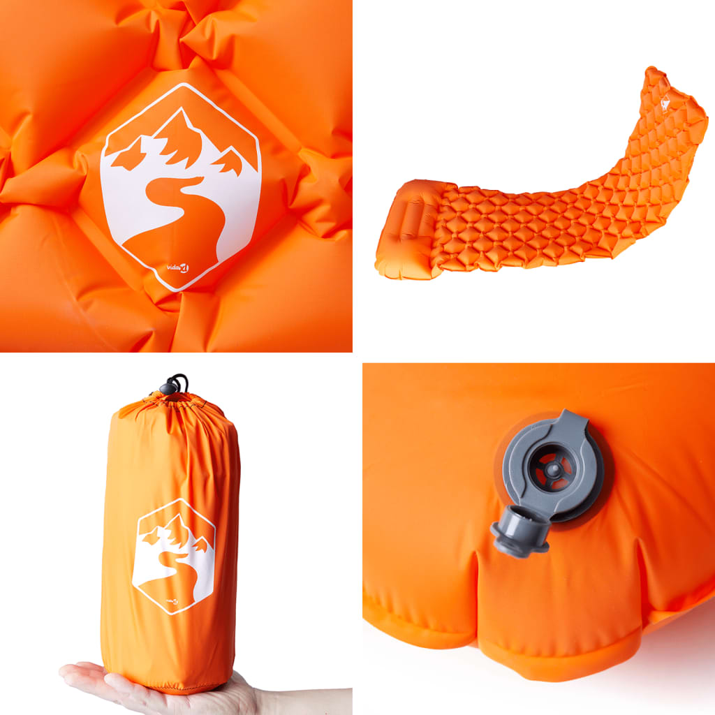 Inflating Camping Mattress With Pillow 1-Person Orange