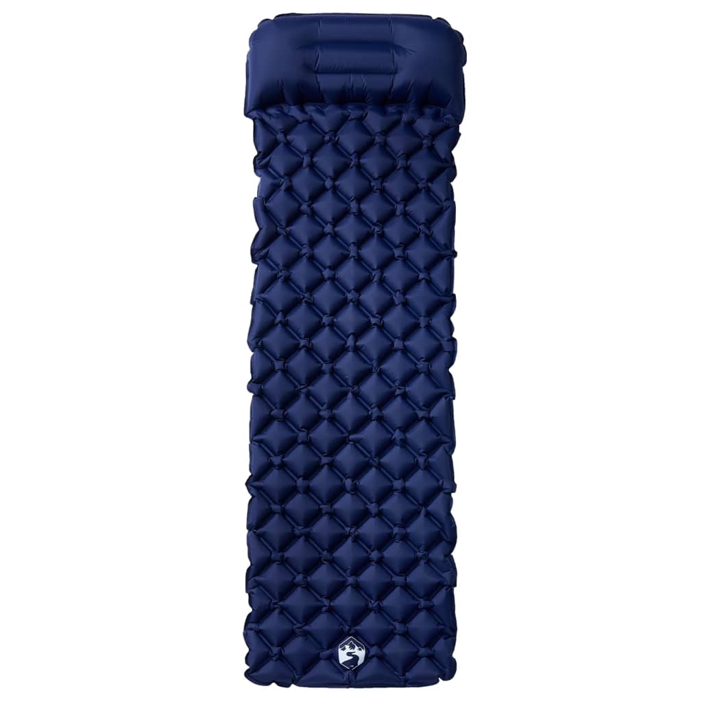 Inflating Camping Mattress With Pillow 1-Person Navy Blue