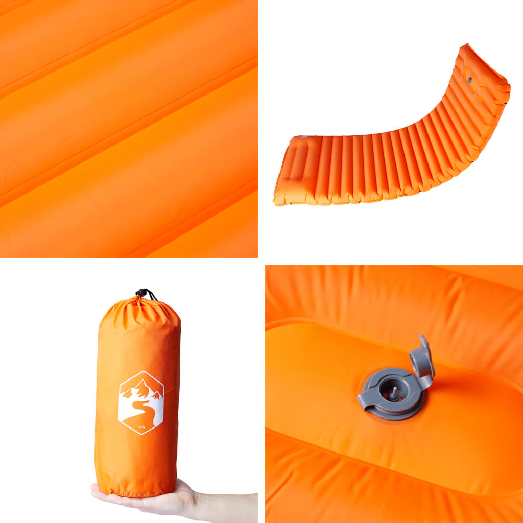 Self Inflating Camping Mattress With Pillow 1-Person Orange