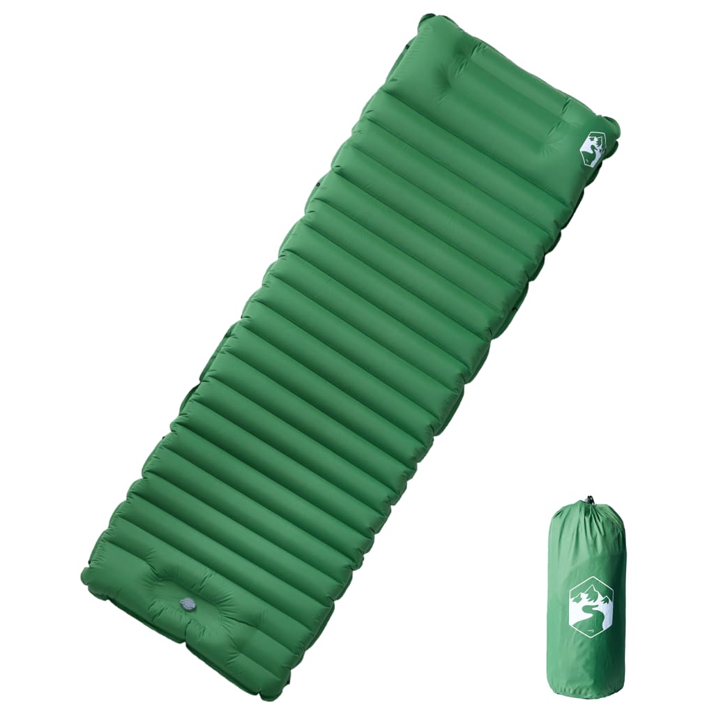 Self Inflating Camping Mattress With Integrated Pillow Green