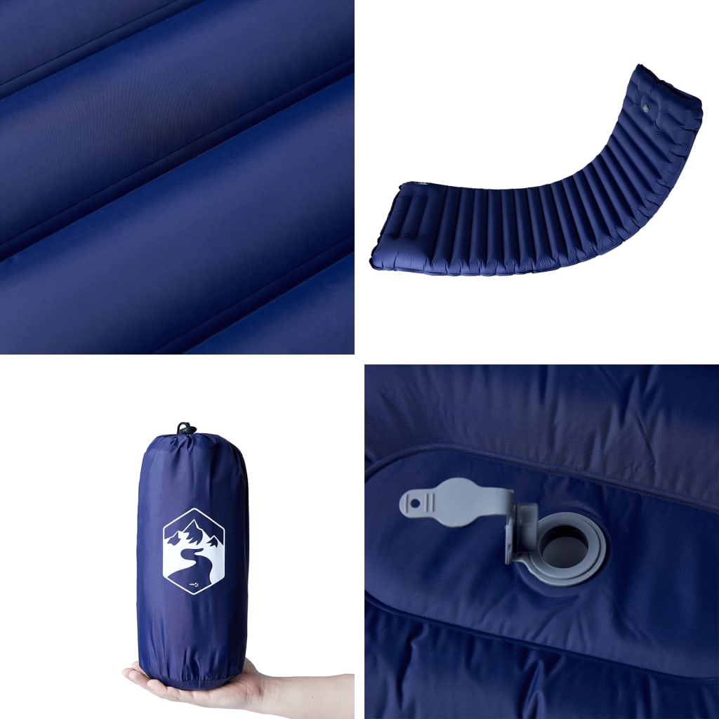 Self Inflating Camping Mattress With Integrated Pillow Navy Blue