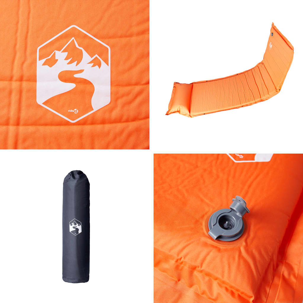 Self Inflating Camping Mattress With Pillow 1-Person Orange