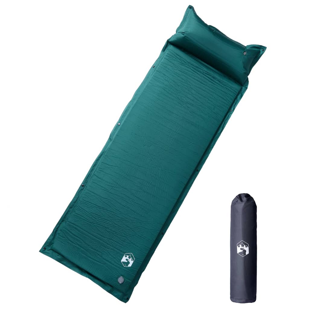 Self Inflating Camping Mattress With Pillow 1-Person Green