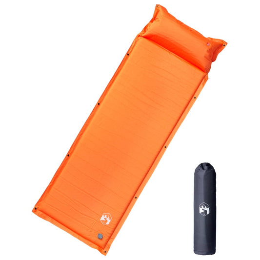 Self Inflating Camping Mattress With Integrated Pillow Orange