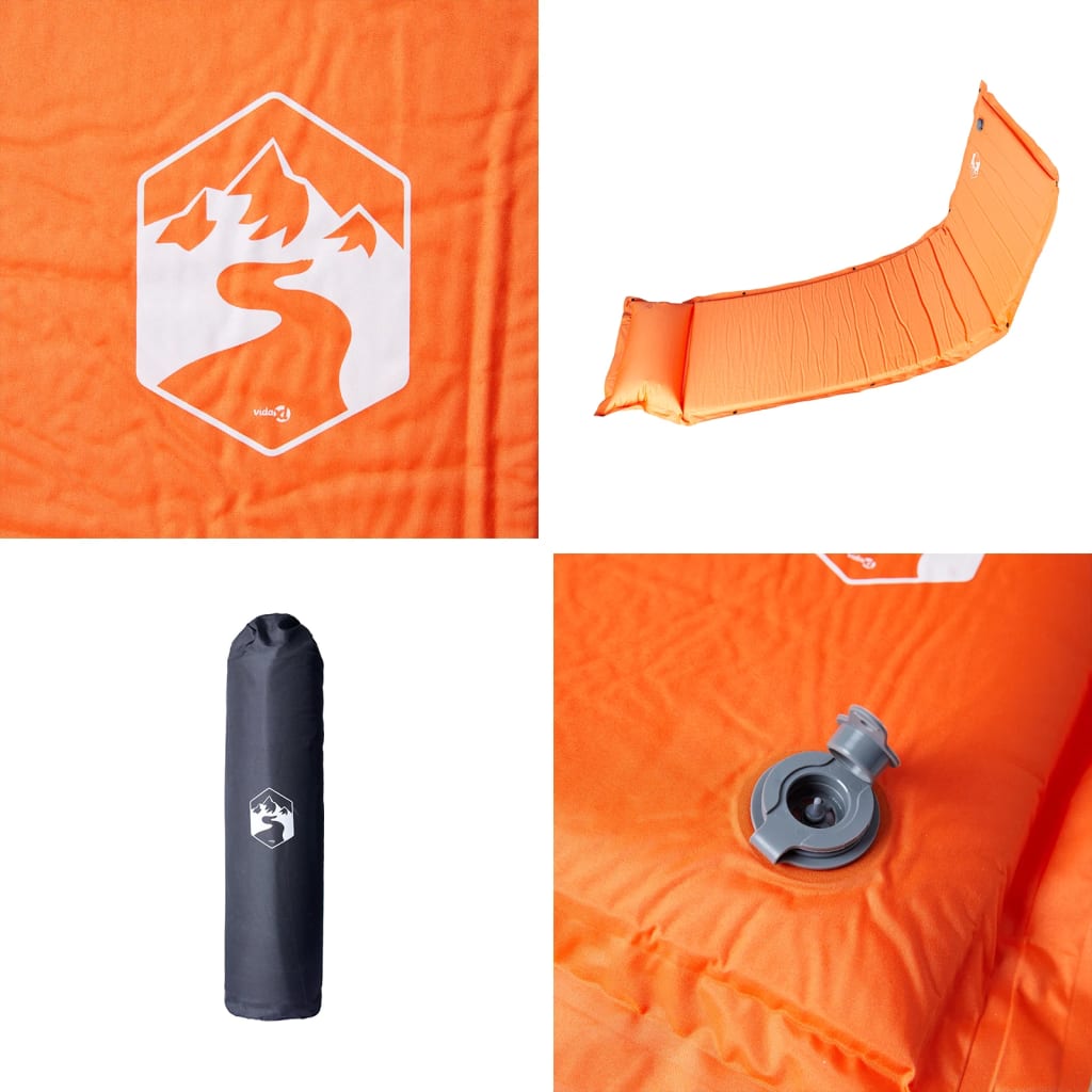 Self Inflating Camping Mattress With Integrated Pillow Orange