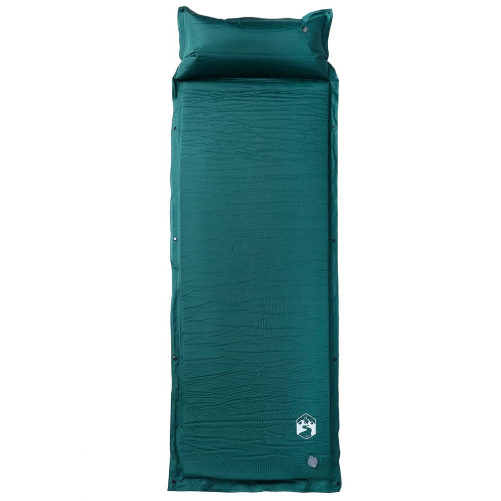 Self Inflating Camping Mattress With Pillow 1-Person Green