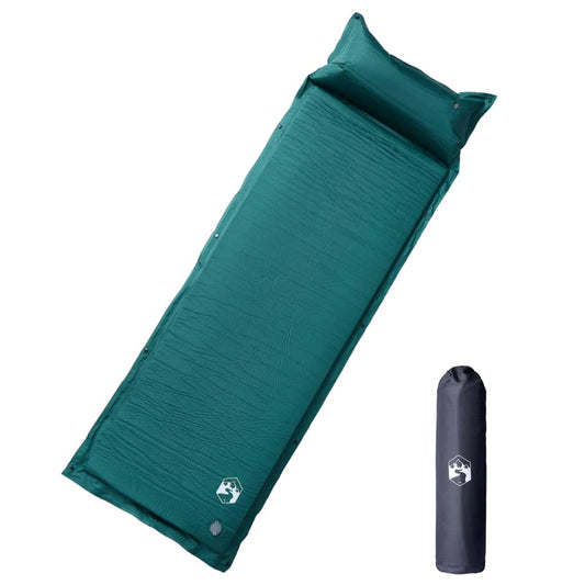 Self Inflating Camping Mattress With Pillow 1-Person Green