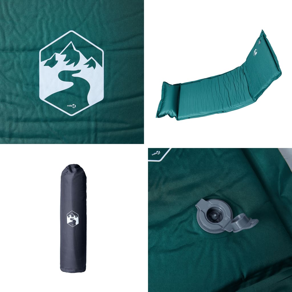 Self Inflating Camping Mattress With Pillow 1-Person Green