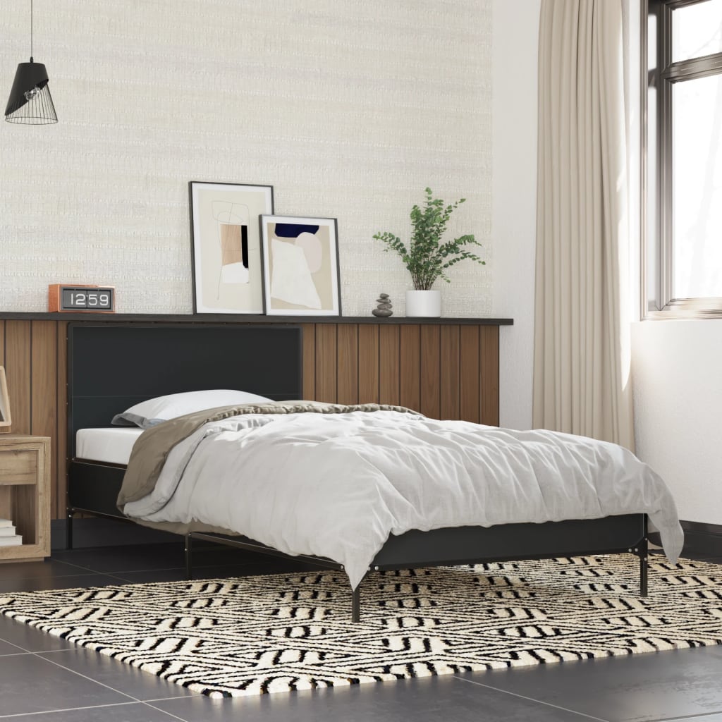 Bed Frame Black 90X200 Cm Engineered Wood And Metal