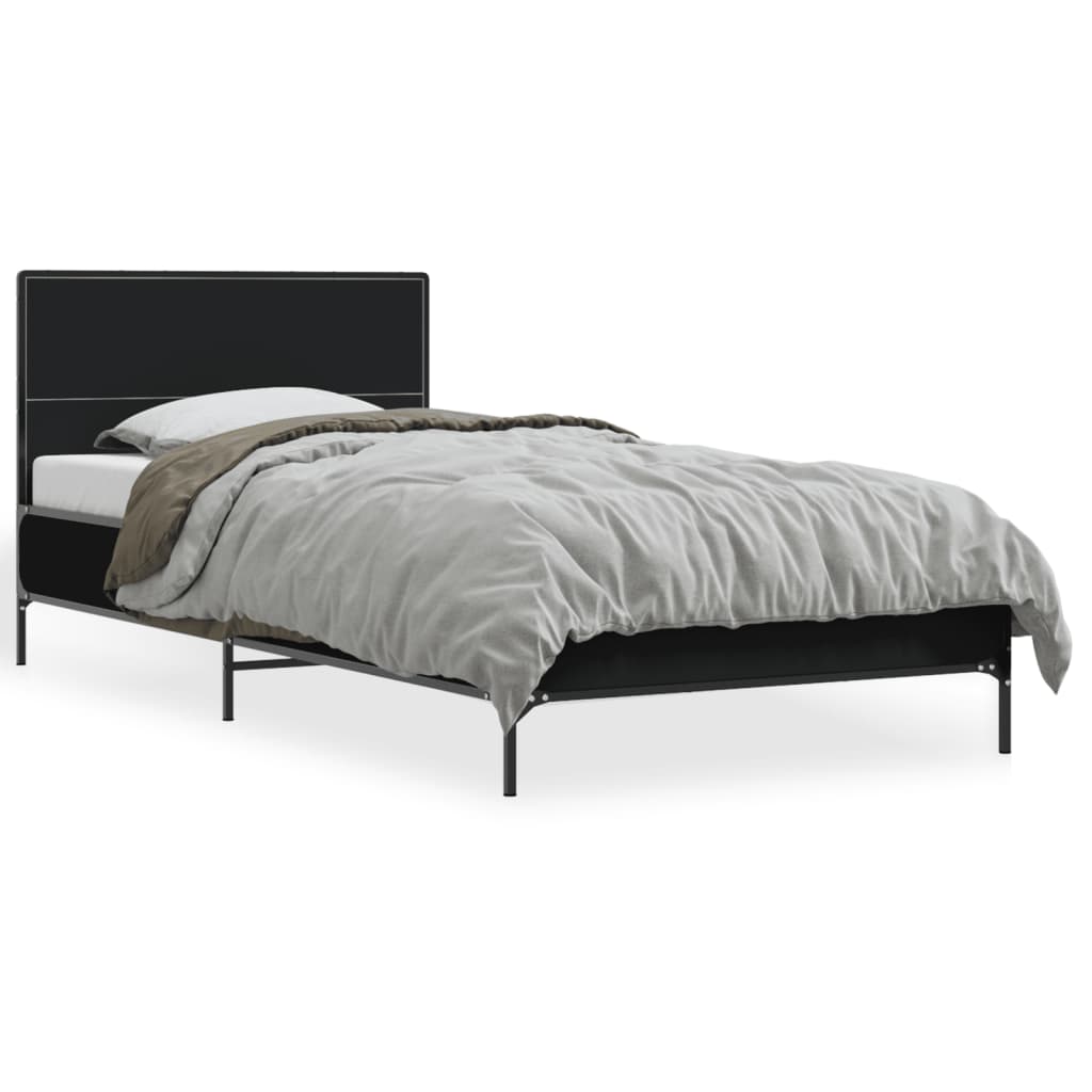 Bed Frame Black 75X190 Cm Small Single Engineered Wood And Metal