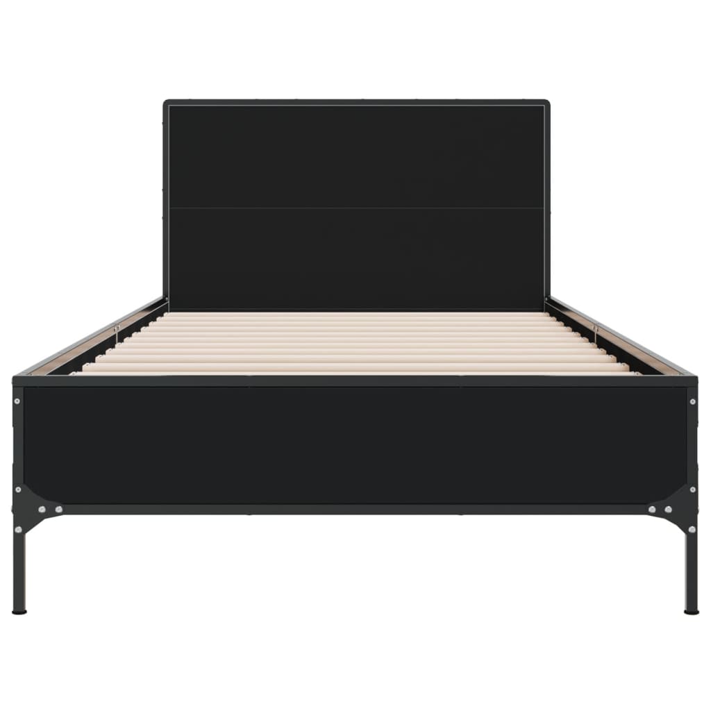 Bed Frame Black 75X190 Cm Small Single Engineered Wood And Metal