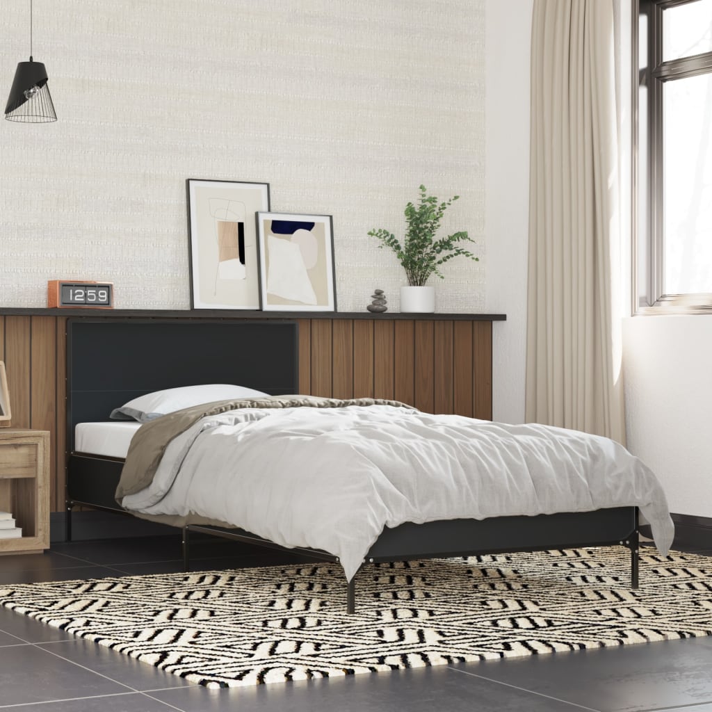 Bed Frame Black 75X190 Cm Small Single Engineered Wood And Metal