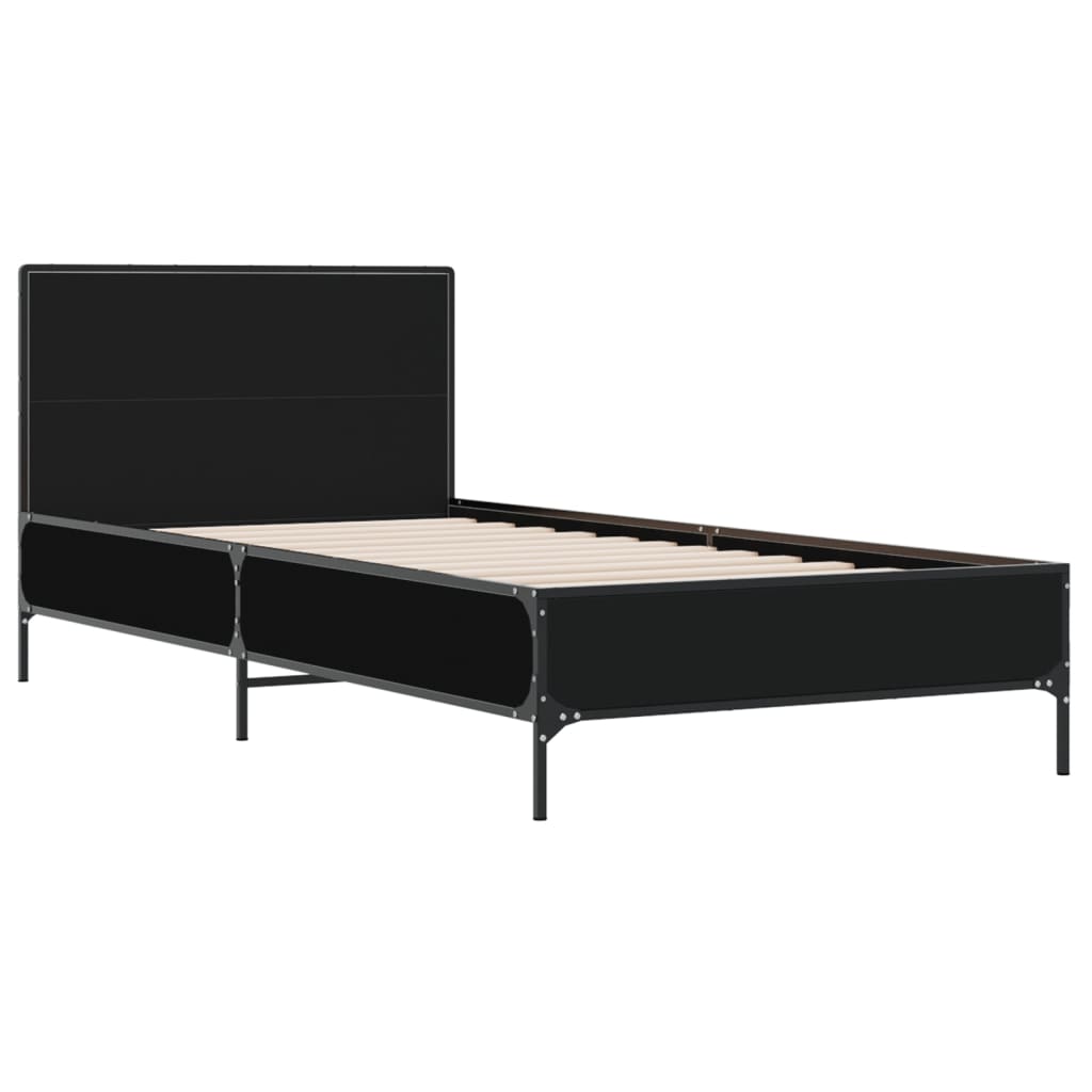 Bed Frame Black 90X190 Cm Single Engineered Wood And Metal