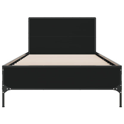 Bed Frame Black 90X190 Cm Single Engineered Wood And Metal