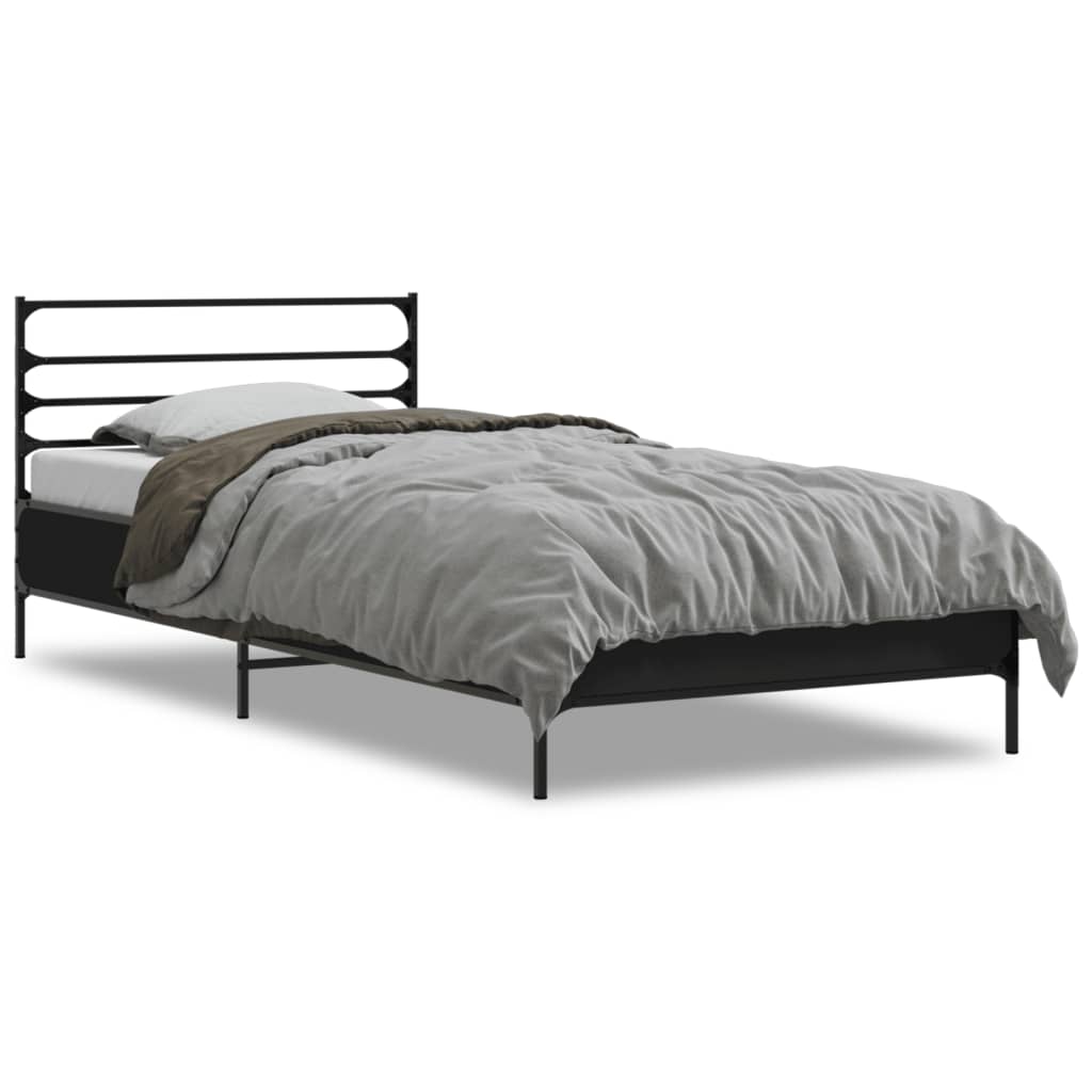 Bed Frame Black 90X200 Cm Engineered Wood And Metal