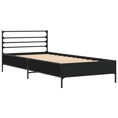 Bed Frame Black 90X200 Cm Engineered Wood And Metal