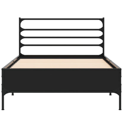 Bed Frame Black 90X200 Cm Engineered Wood And Metal