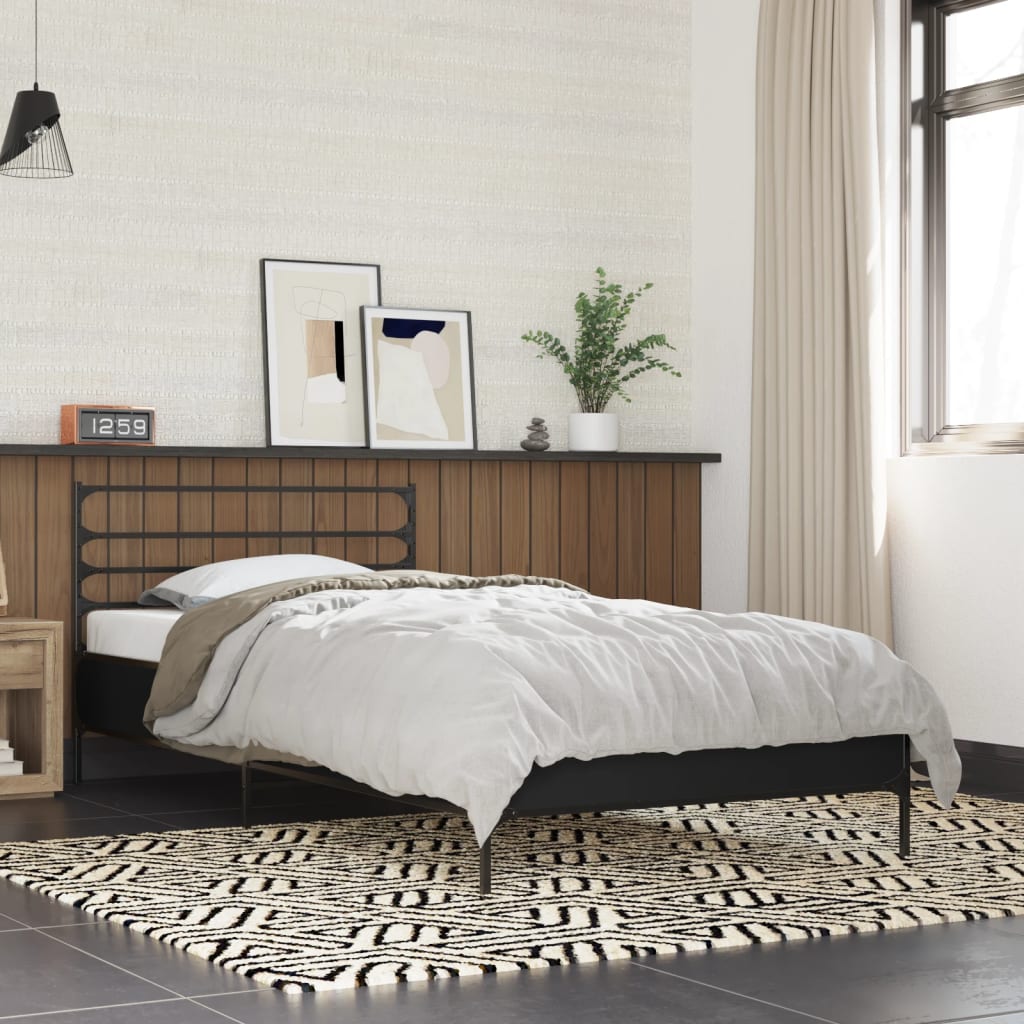 Bed Frame Black 90X200 Cm Engineered Wood And Metal