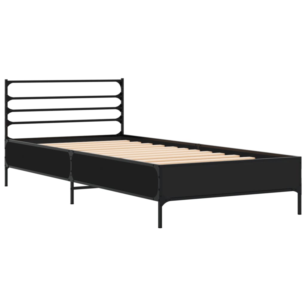 Bed Frame Black 100X200 Cm Engineered Wood And Metal