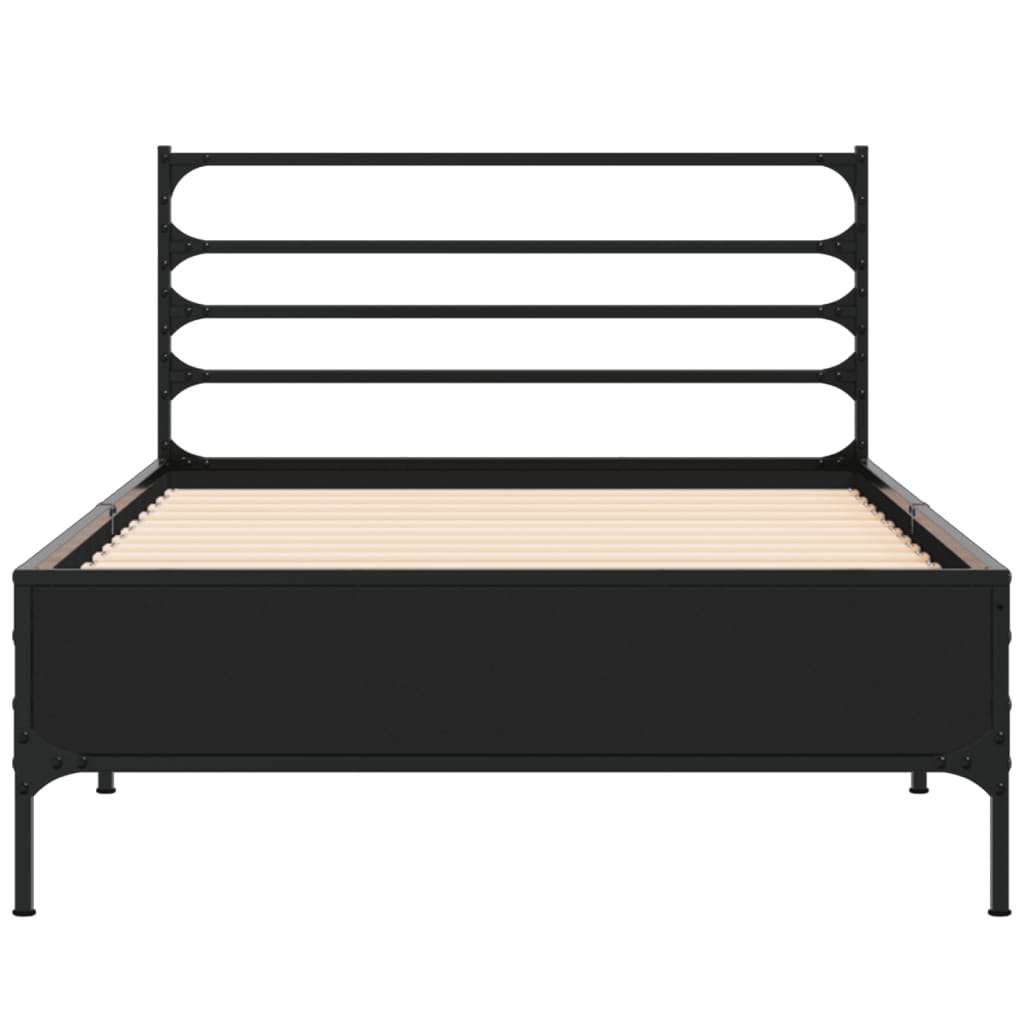 Bed Frame Black 100X200 Cm Engineered Wood And Metal