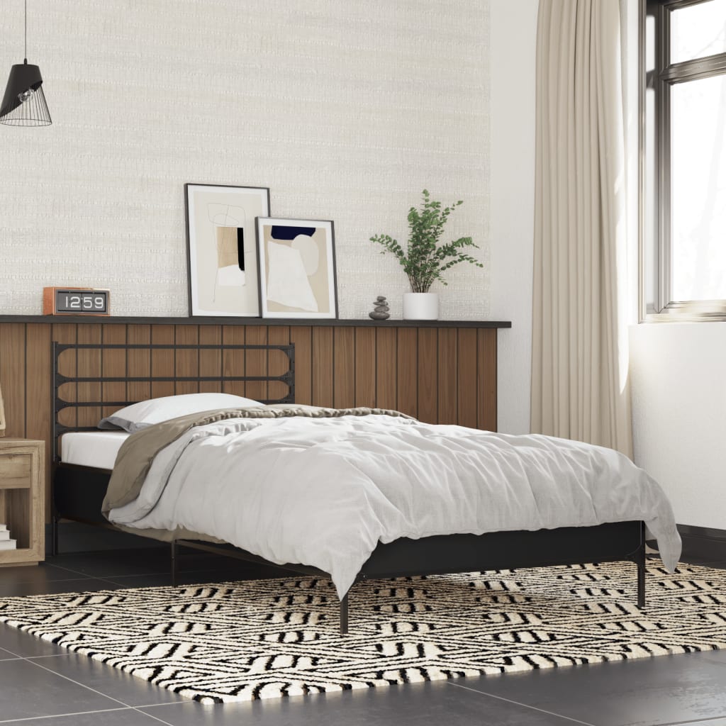 Bed Frame Black 100X200 Cm Engineered Wood And Metal