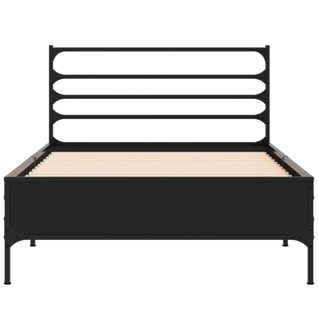 Bed Frame Black 75X190 Cm Small Single Engineered Wood And Metal