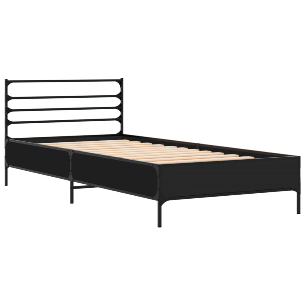 Bed Frame Black 90X190 Cm Single Engineered Wood And Metal