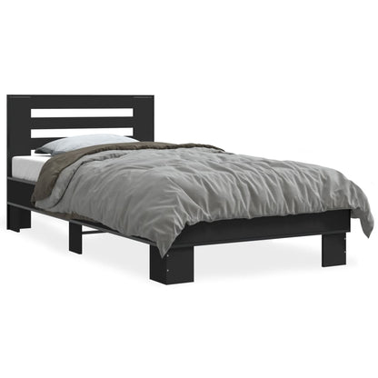 Bed Frame Black 100X200 Cm Engineered Wood And Metal