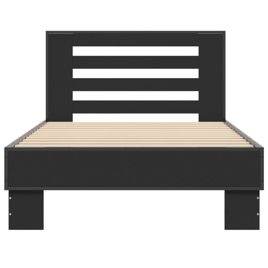 Bed Frame Black 100X200 Cm Engineered Wood And Metal