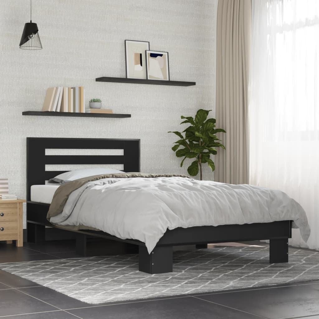 Bed Frame Black 100X200 Cm Engineered Wood And Metal