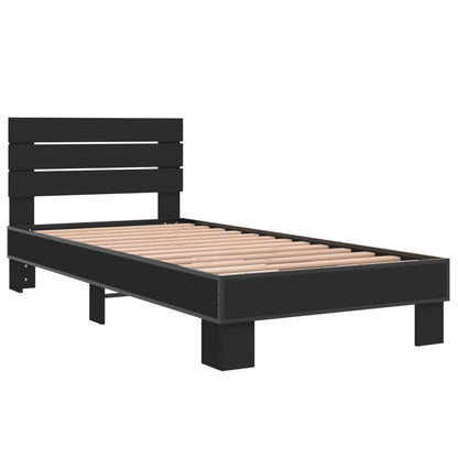 Bed Frame Black 100X200 Cm Engineered Wood And Metal