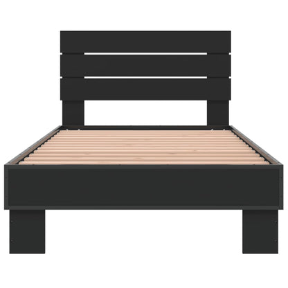 Bed Frame Black 100X200 Cm Engineered Wood And Metal