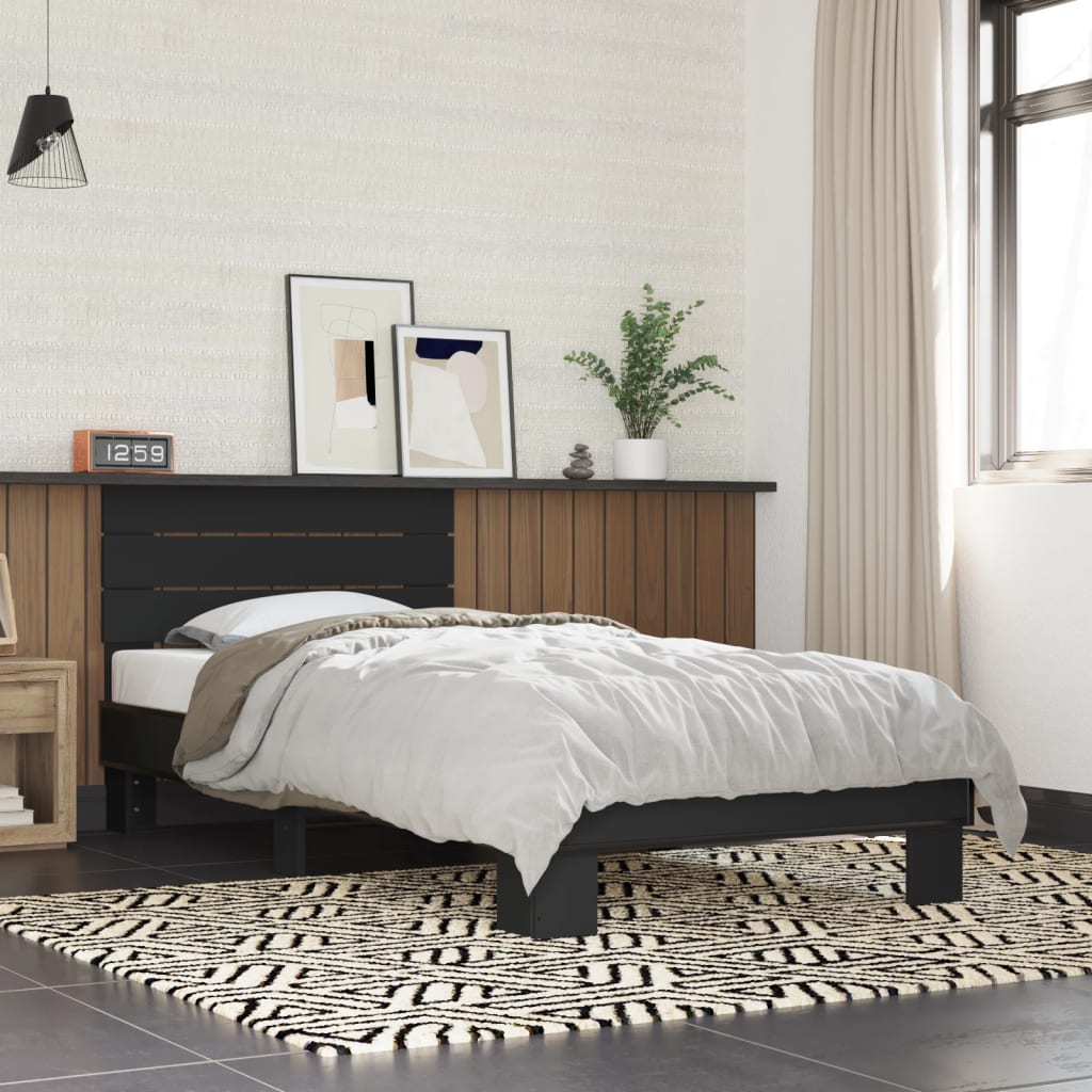 Bed Frame Black 100X200 Cm Engineered Wood And Metal