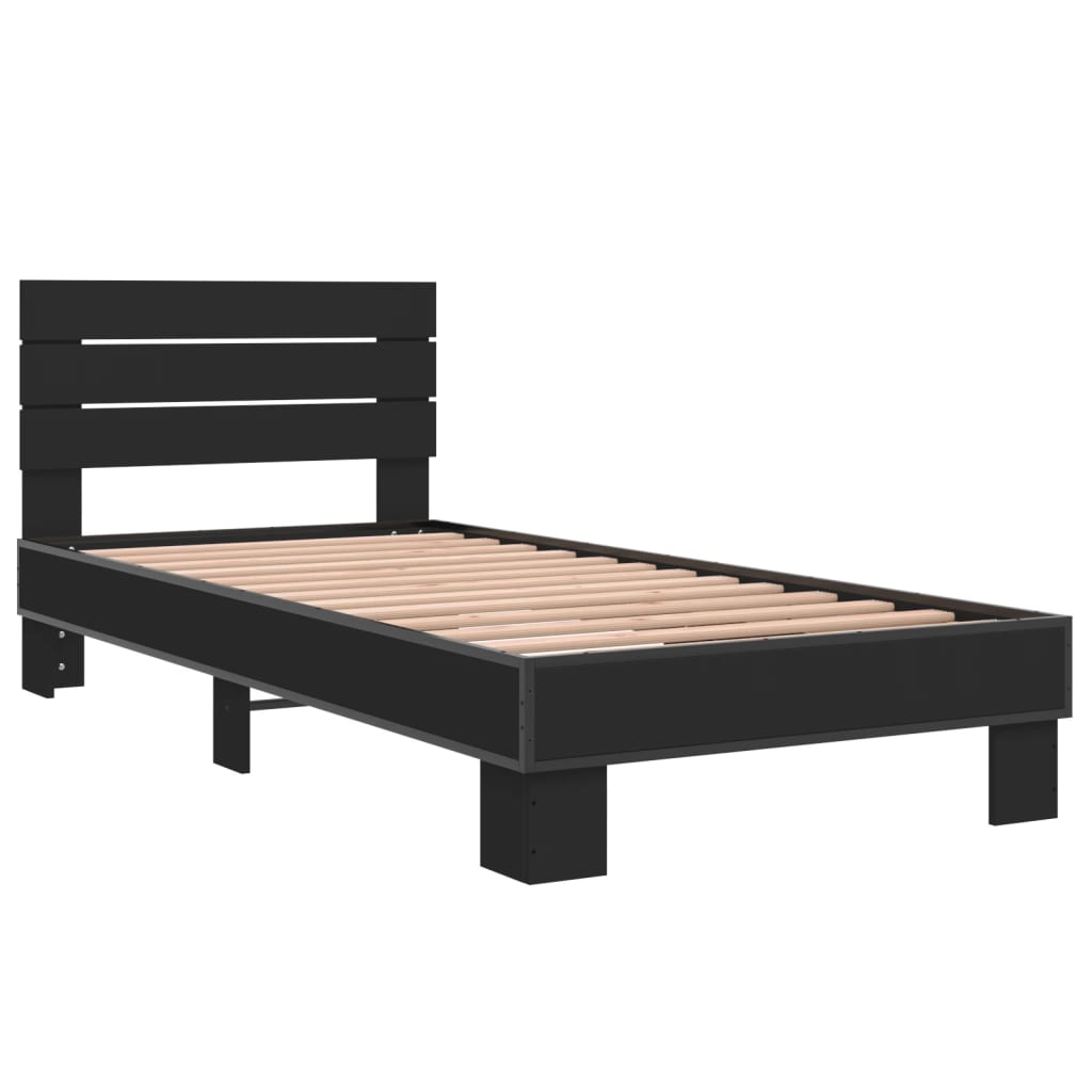 Bed Frame Black 90X200 Cm Engineered Wood And Metal