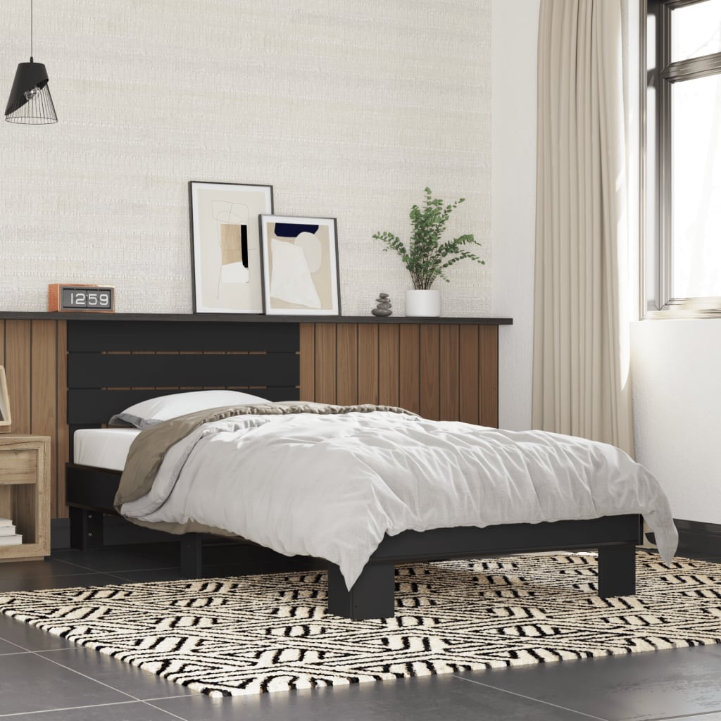 Bed Frame Black 90X200 Cm Engineered Wood And Metal