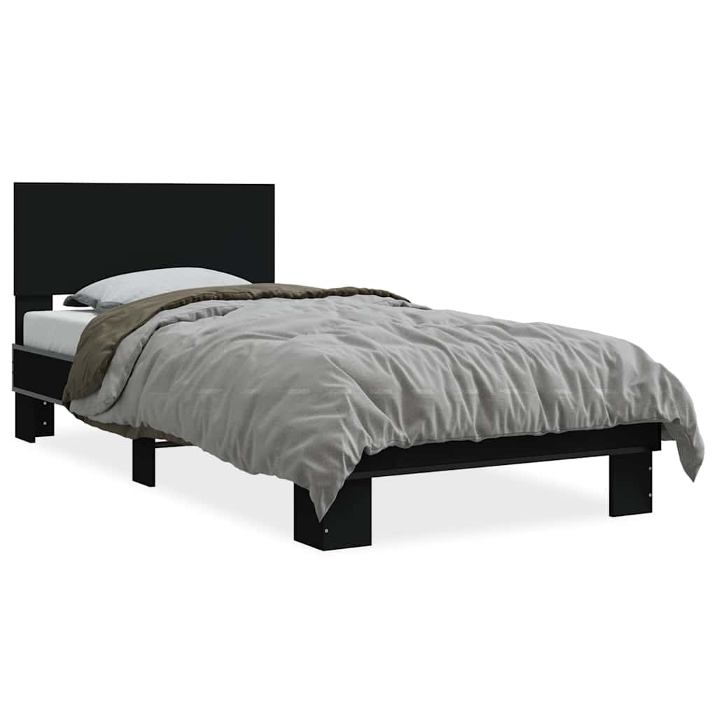 Bed Frame Black 90X200 Cm Engineered Wood And Metal