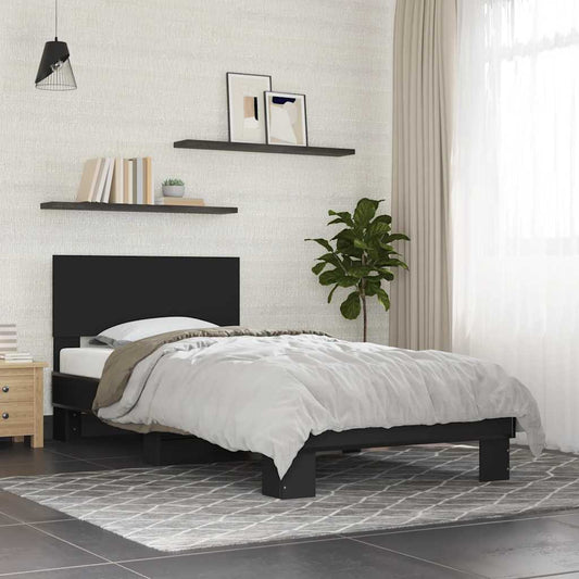 Bed Frame Black 90X200 Cm Engineered Wood And Metal