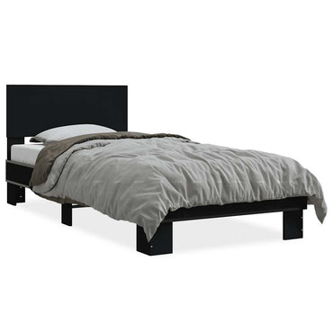 Bed Frame Black 90X190 Cm Single Engineered Wood And Metal