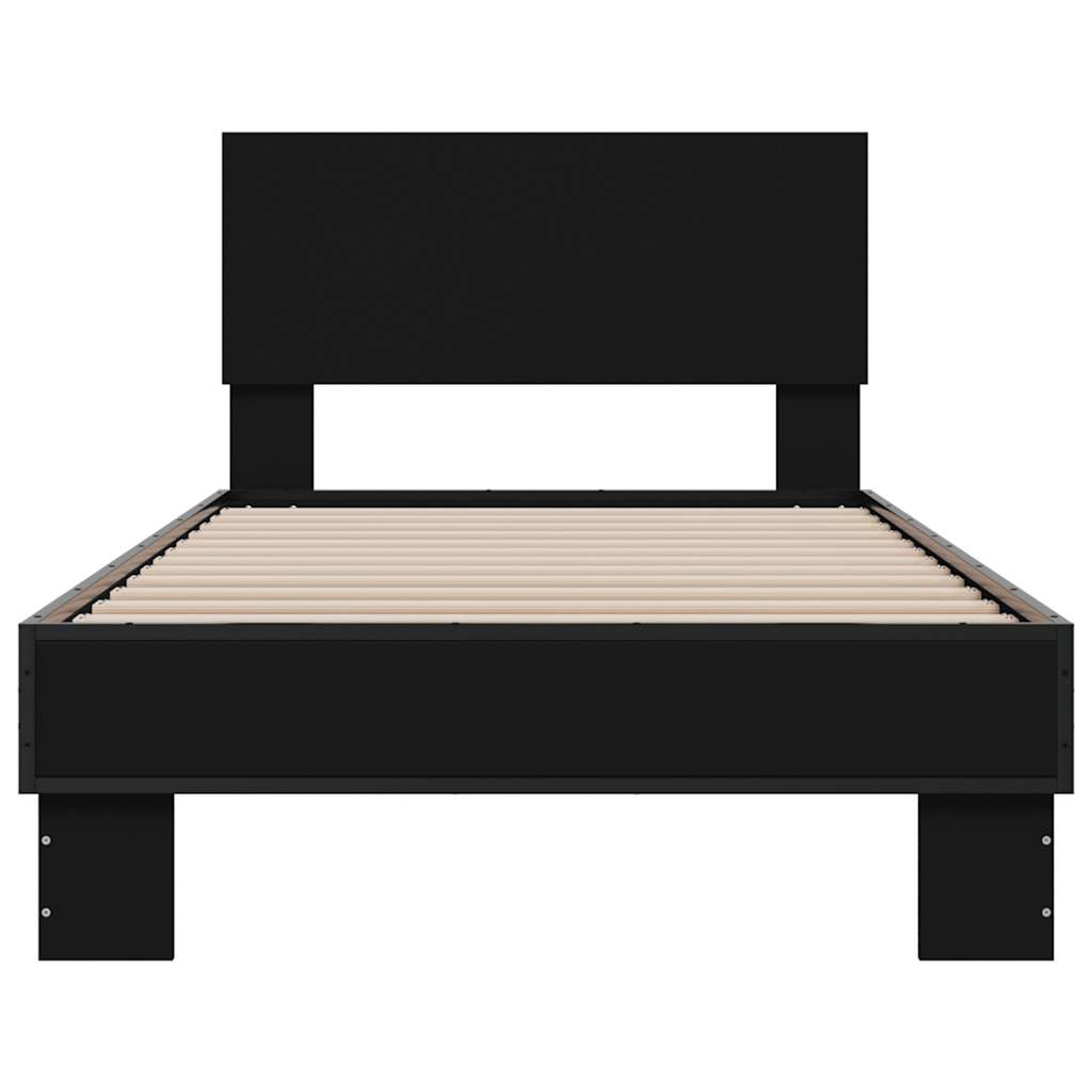 Bed Frame Black 90X190 Cm Single Engineered Wood And Metal