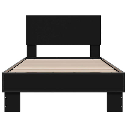 Bed Frame Black 90X190 Cm Single Engineered Wood And Metal