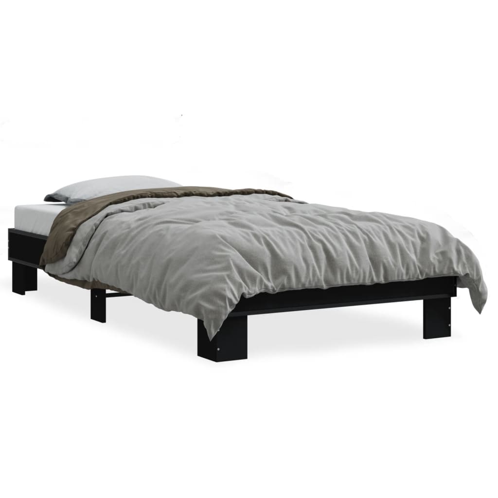 Bed Frame Black 90X200 Cm Engineered Wood And Metal