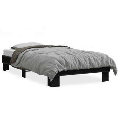 Bed Frame Black 90X190 Cm Single Engineered Wood And Metal