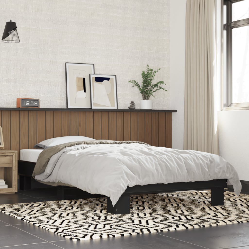 Bed Frame Black 90X190 Cm Single Engineered Wood And Metal