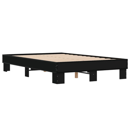 Bed Frame Black 120X190 Cm Small Double Engineered Wood And Metal