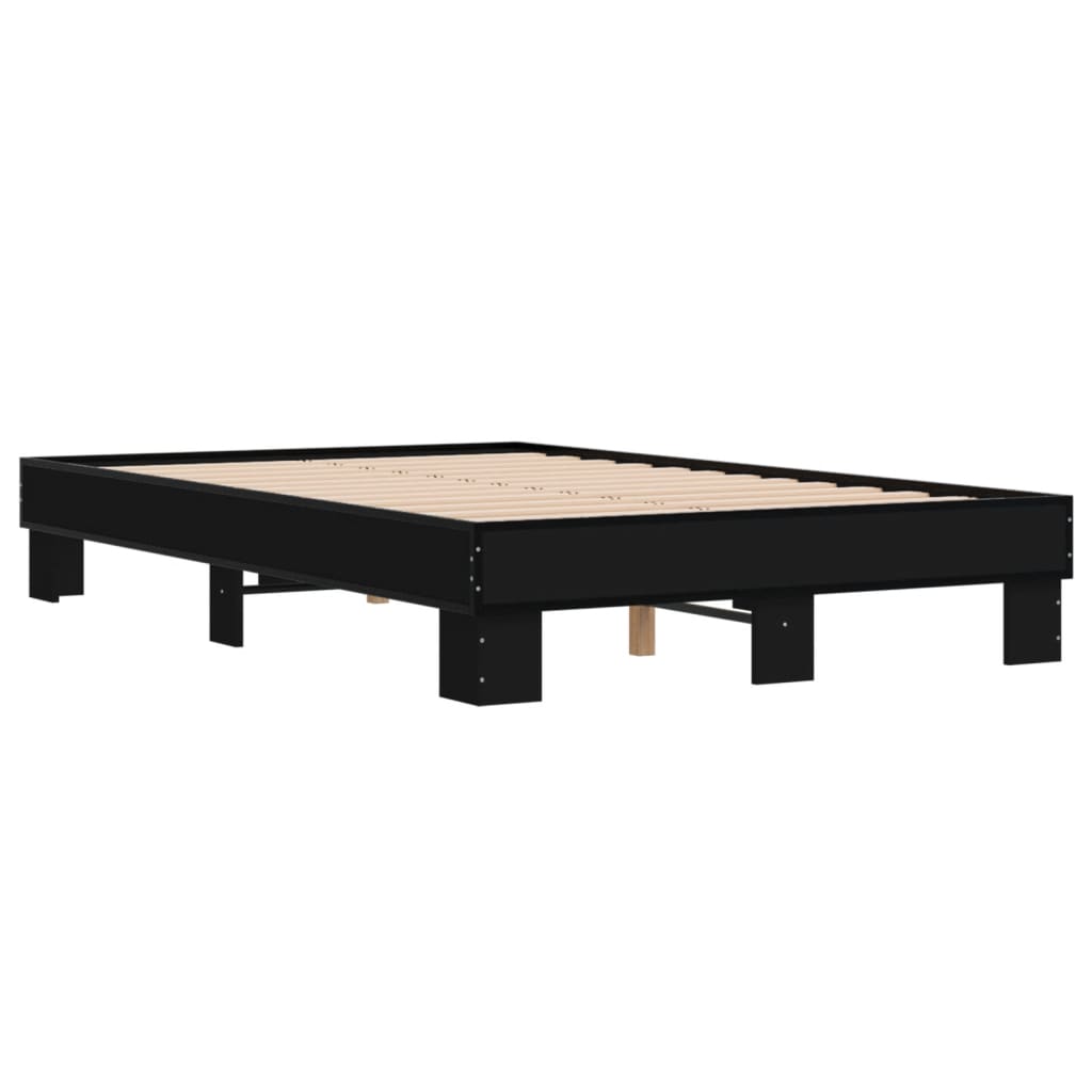 Bed Frame Black 135X190 Cm Double Engineered Wood And Metal