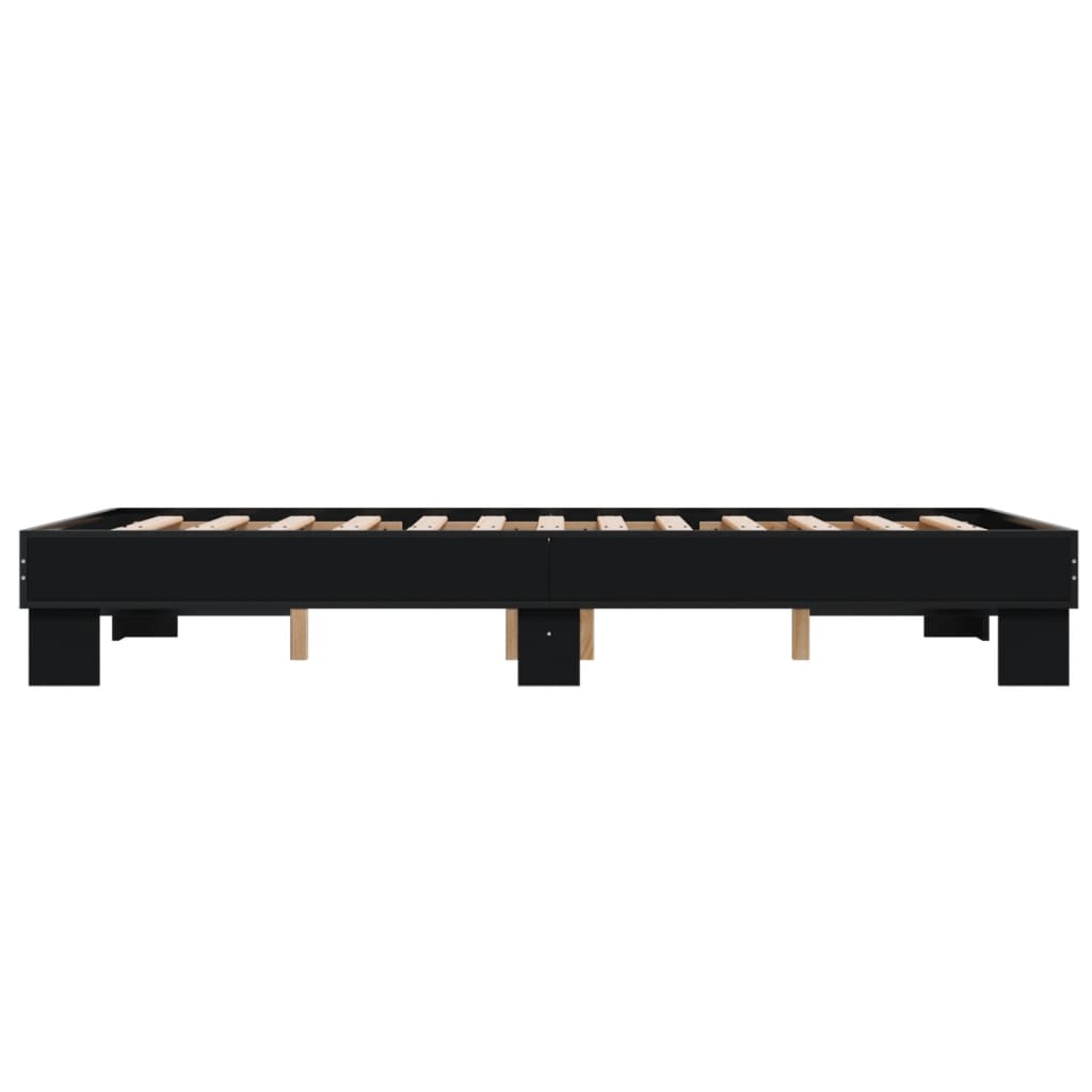 Bed Frame Black 135X190 Cm Double Engineered Wood And Metal