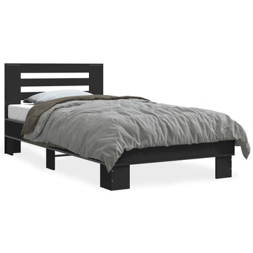 Bed Frame Black 90X190 Cm Single Engineered Wood And Metal