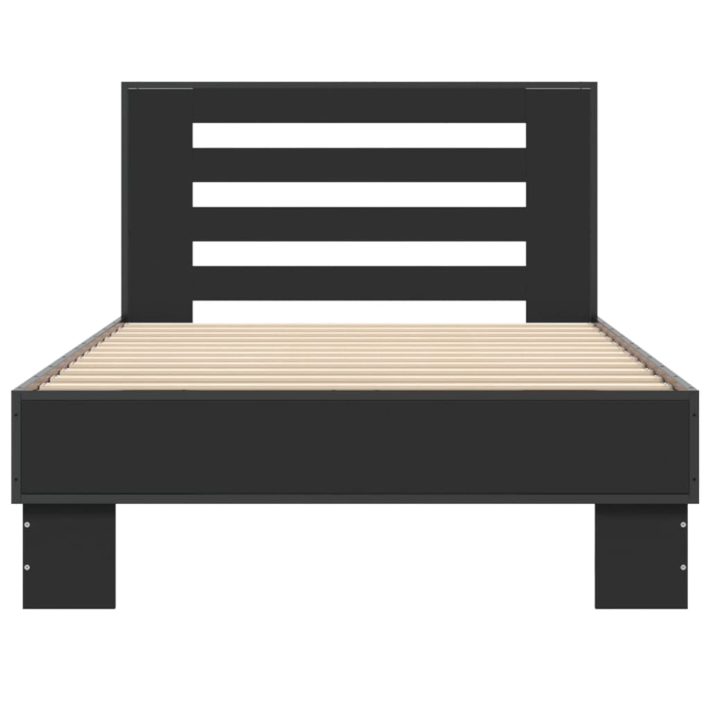 Bed Frame Black 90X190 Cm Single Engineered Wood And Metal