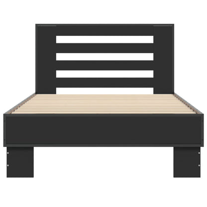 Bed Frame Black 90X190 Cm Single Engineered Wood And Metal