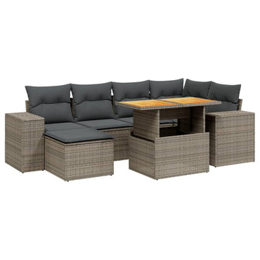 7 Piece Garden Sofa Set With Cushions Grey Poly Rattan